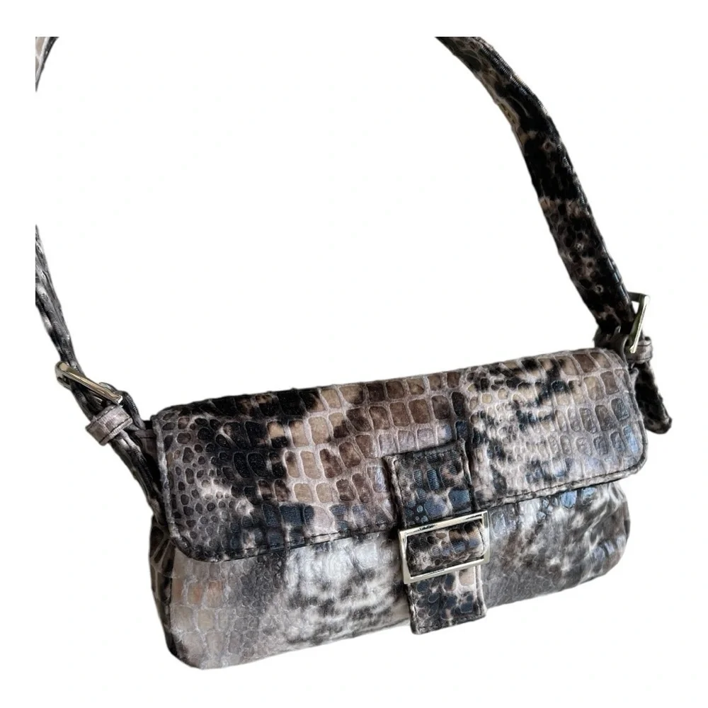 Giannini Brown Black Snake Skin Small Shoulder Bag With Magnetic Snap Closure